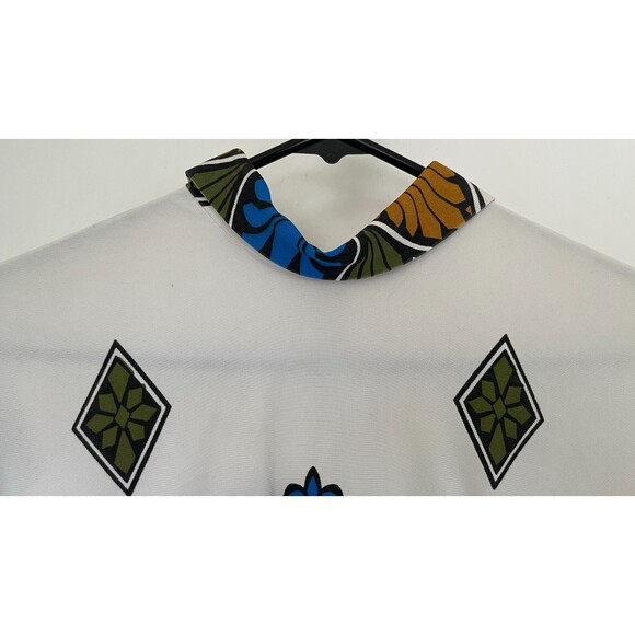 Vintage 60s Mod Abstract Tunic Mini Shift Dress Cream Rust Black Blue Sz M/L - Picture 5 of 11